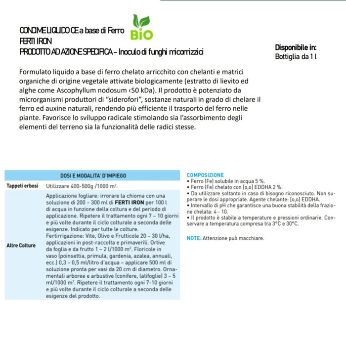 fertiron concime liquido per prato con ferro chelato  scheda tecnica