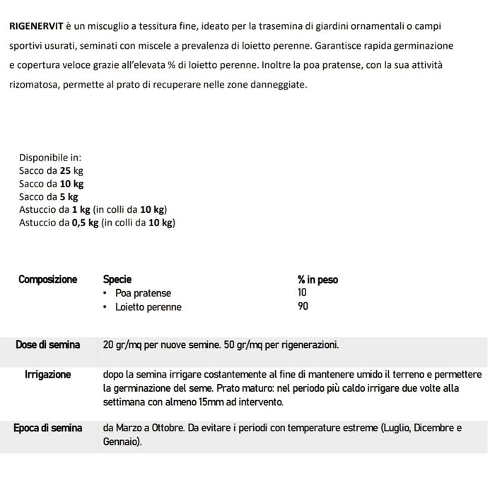 rigenervit semi per semina prato danneggiato scheda tecnica