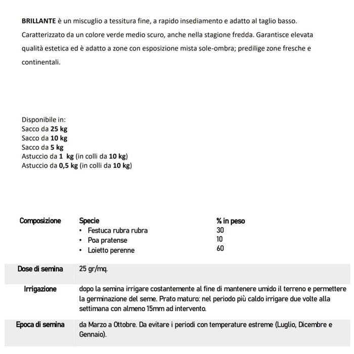 brillante padana sementi semi per prato in ombra scheda tecnica