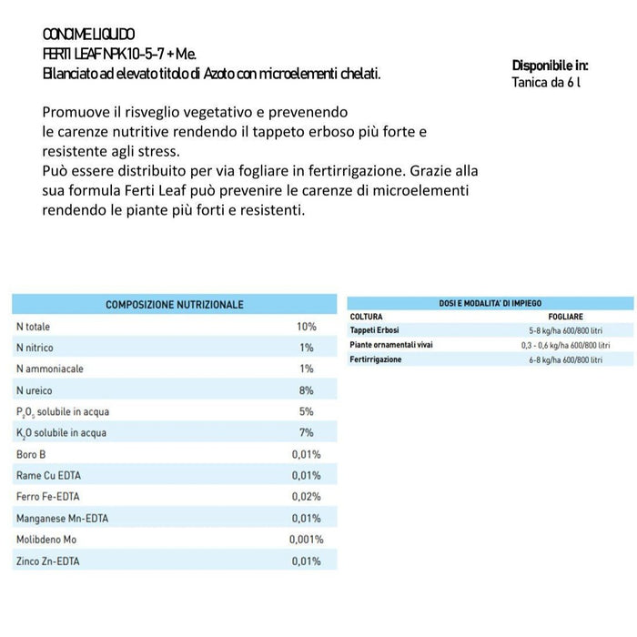Ferti Leaf  - concime liquido NPK per recupero prato danneggiato - Garden Lab Shop