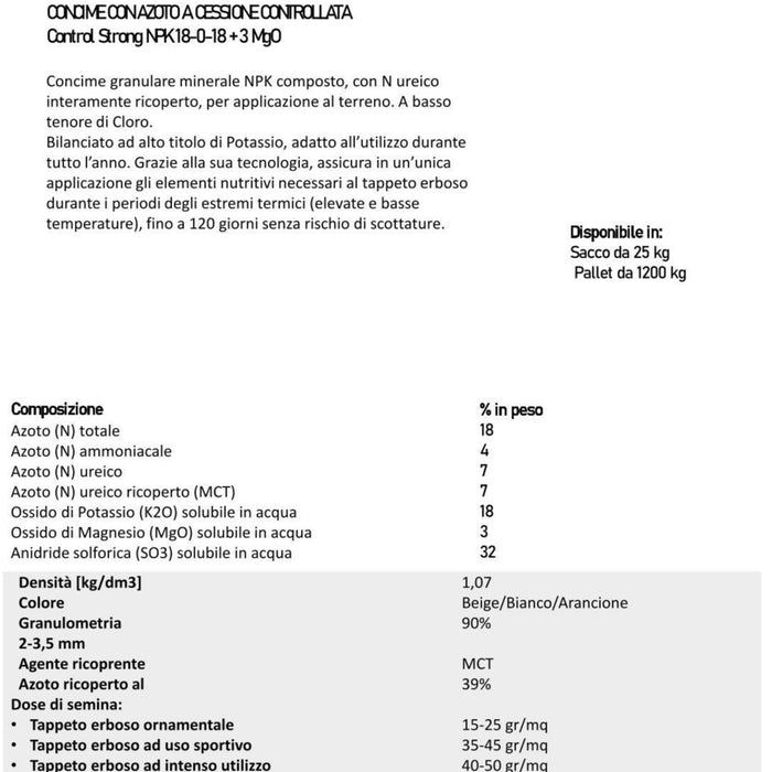 Control Strong - concime per prato 4 stagioni sacco 25 Kg - Garden Lab Shop